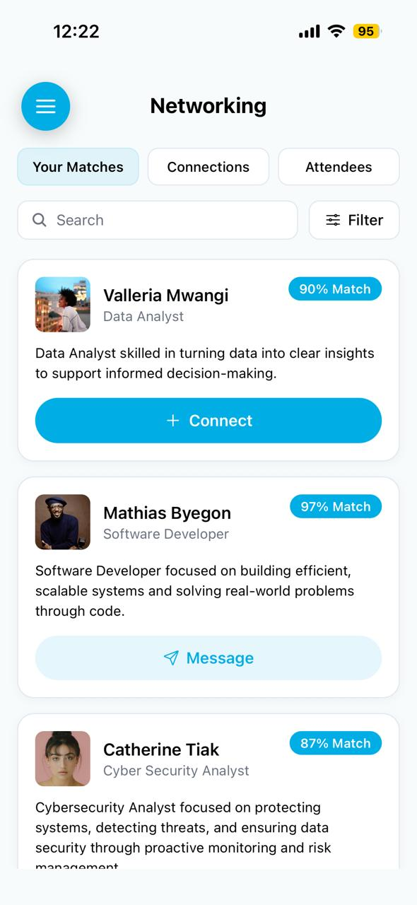 Bendie attendee networking screen